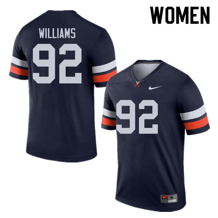 Women #92 Andrew Williams Virginia Cavaliers College Football Jerseys Sale-Navy - Click Image to Close